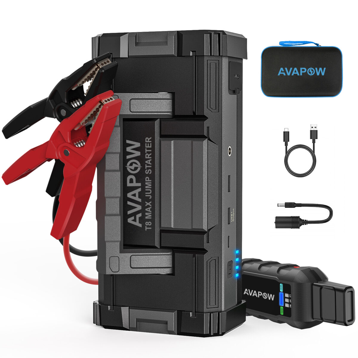 Booster rozruchowy AVAPOW T8 Max 6.000A z zaciskami i akcesoriami